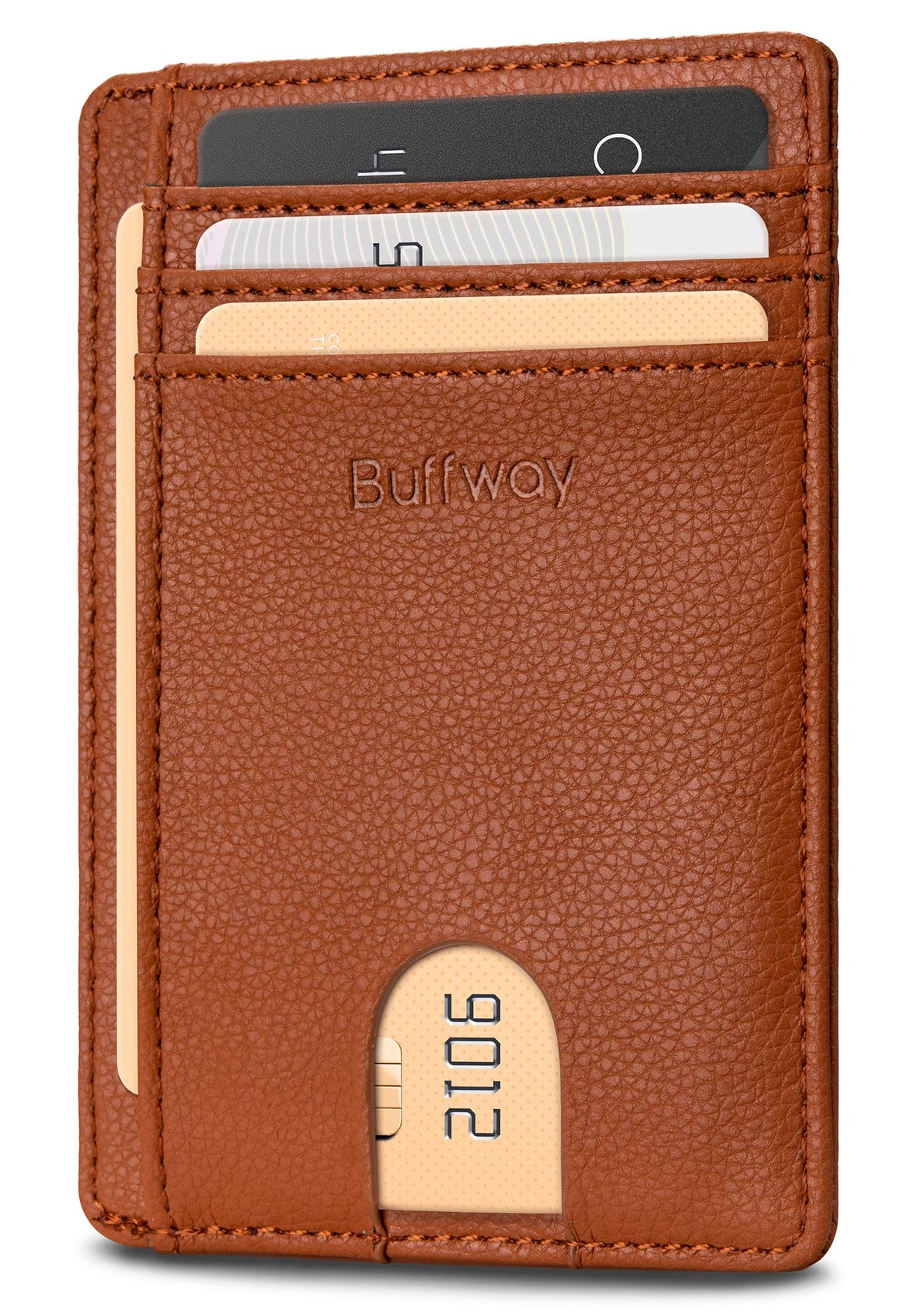 Buffway Slim Minimalist Front Pocket RFID Blocking Leather Wallets for Men and Women - Cross Black