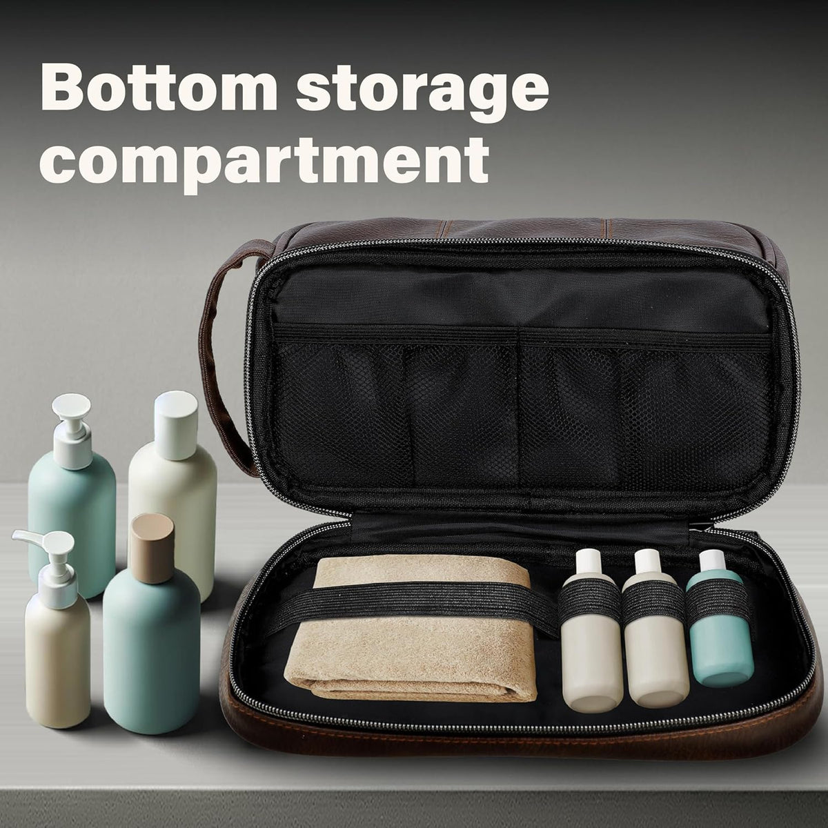 emissary Leather Travel Toiletry Bag for Men, Dopp Kit - Coffee