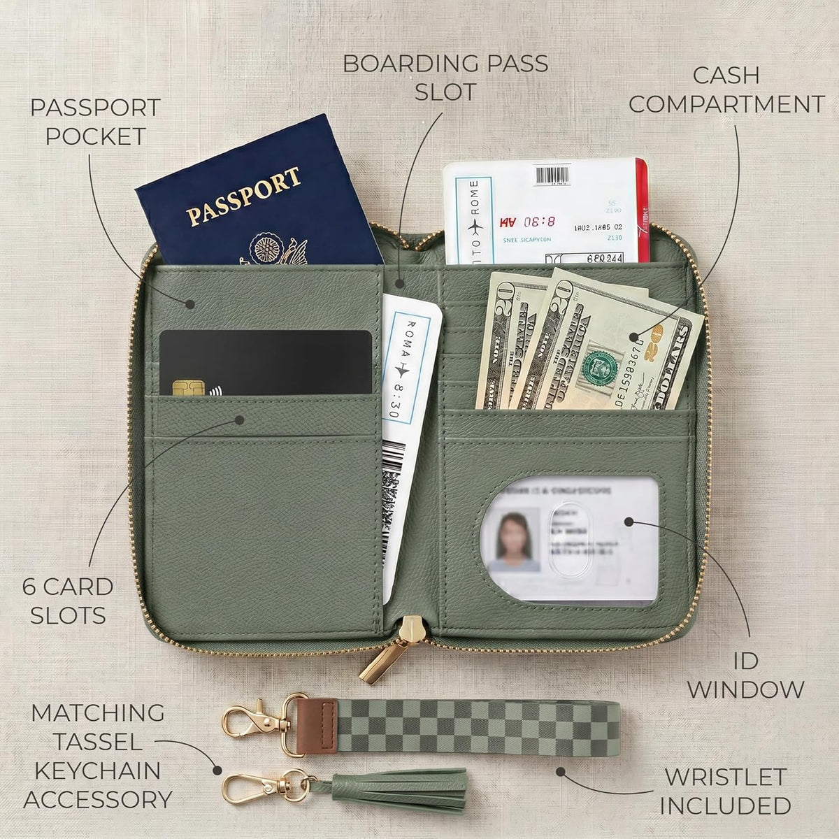 Beautiful Passport Holder And Travel Wallet with Wristlet Strap