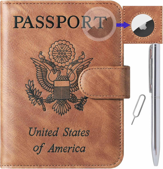 LOHASLIFE Airtag Passport Holder for Travel, Rfid Passport Cover Wallet