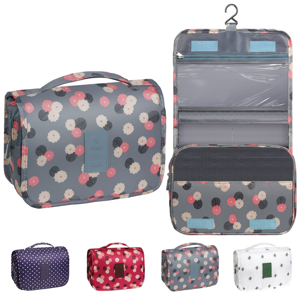 Toiletry Bag Travel Bag with Hanging Hook, Waterproof Shower Bathroom Hanging Toiletry Bag for Men Women,Small Multifunctional Makeup Cosmetic Bag,Portable Toiletries Bag Travel Organizer (Grey)