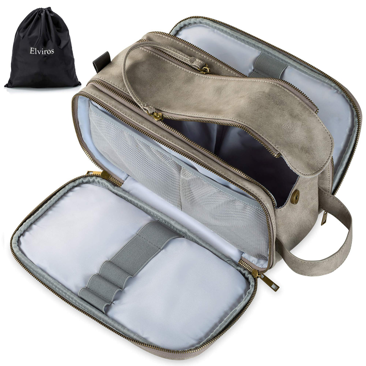 Elviros Travel Toiletry Bag for Men PU Leather Dopp Kit (Small, Brown)