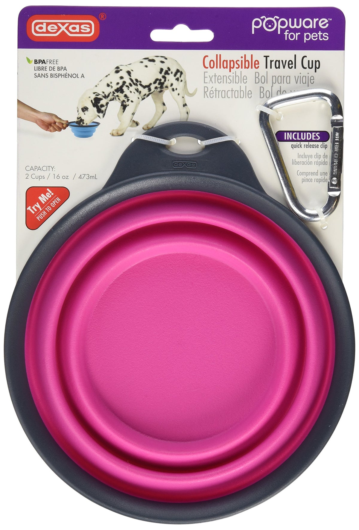 Dexas Pets Collapsible Travel Cup, Small/1 Cup Capacity, Light Gray