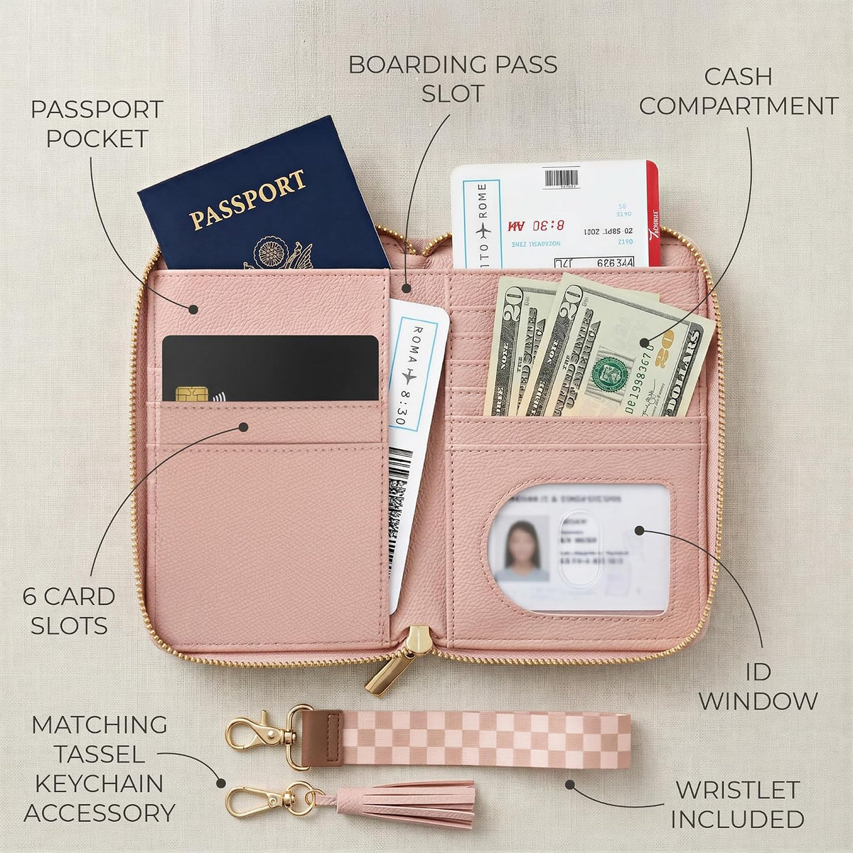 Beautiful Passport Holder And Travel Wallet with Wristlet Strap