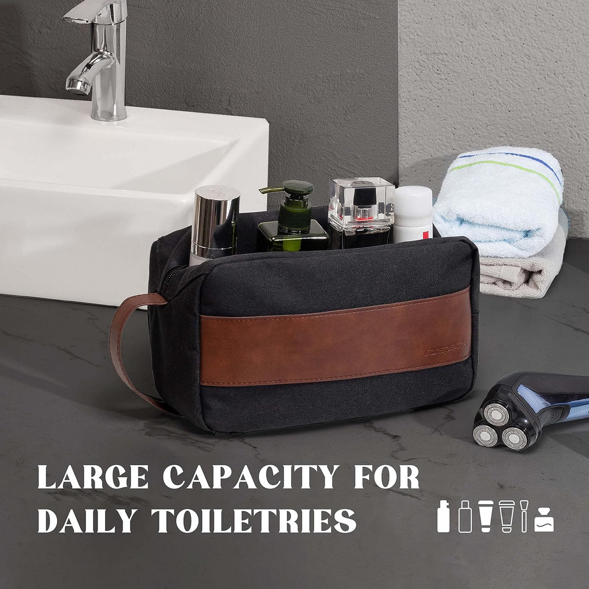 Vorspack Water Resistant Travel Toiletry Bag for Men Women - Black