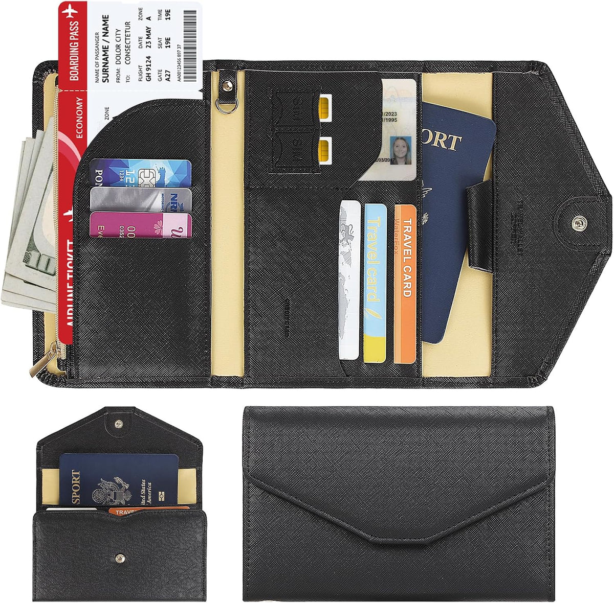 ZOPPEN Passport Holder Travel Wallet Organizer for Women,Black