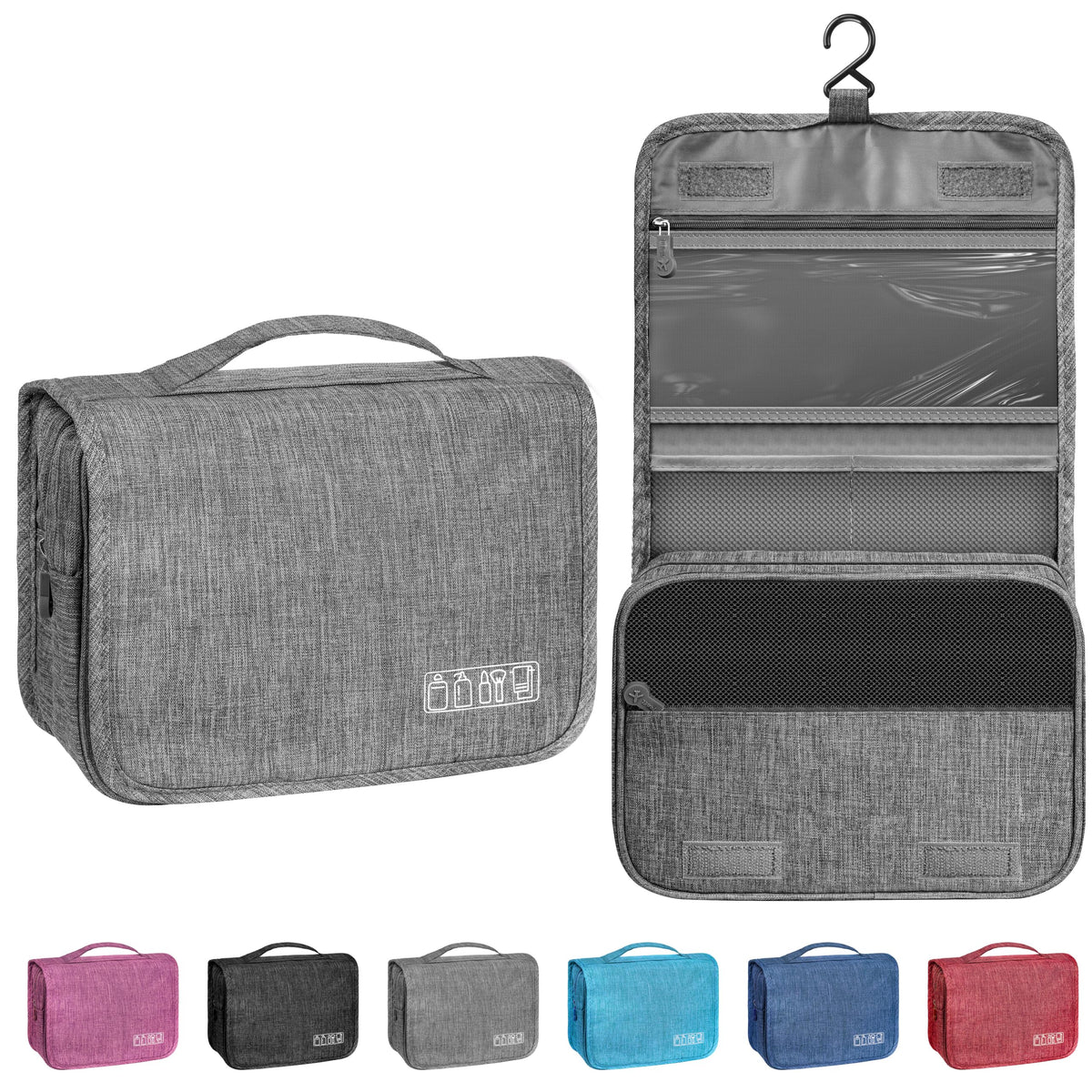Toiletry Bag Travel Bag with Hanging Hook, Waterproof Shower Bathroom Hanging Toiletry Bag for Men Women,Small Multifunctional Makeup Cosmetic Bag,Portable Toiletries Bag Travel Organizer (Grey)